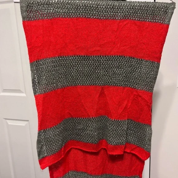 J. Jill Women's Red Gray Silver Sparkles Wide Striped Knit Head Neck Scarf Grey - Picture 6 of 15